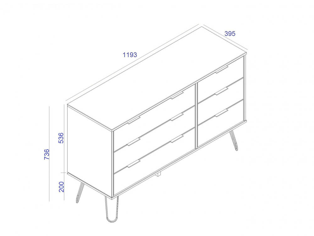 Core Products Core Augusta Grey 3+3 Drawer Wide Chest of Drawers (Flat Packed)