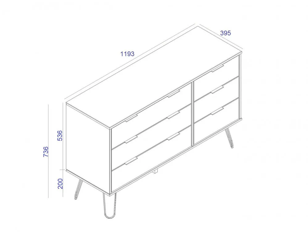 Core Core Augusta Grey 3+3 Drawer Wide Chest of Drawers