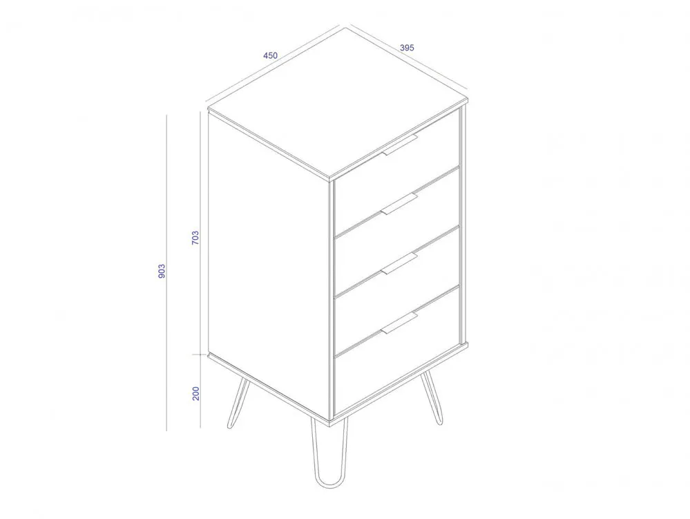 Core Core Augusta Grey 4 Drawer Narrow Chest of Drawers