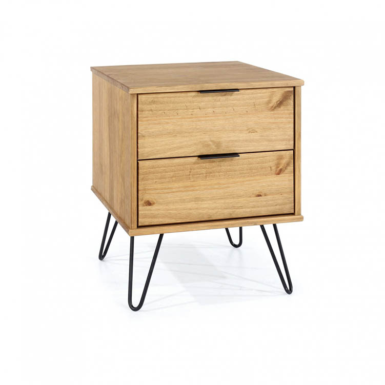 Pine 2 Drawer Bedside Table/Chest of Drawers Wax Finish 