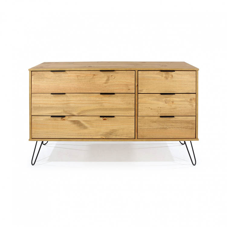 Core Products Core Augusta Waxed Pine 3+3 Drawer Wide Chest of Drawers (Flat Packed)