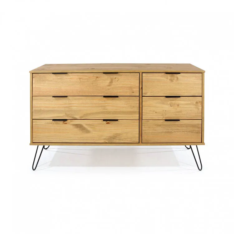 Core Core Augusta Waxed Pine 3+3 Drawer Wide Chest of Drawers