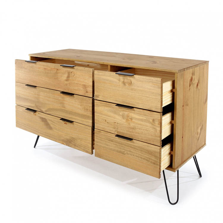 Core Products Core Augusta Waxed Pine 3+3 Drawer Wide Chest of Drawers (Flat Packed)