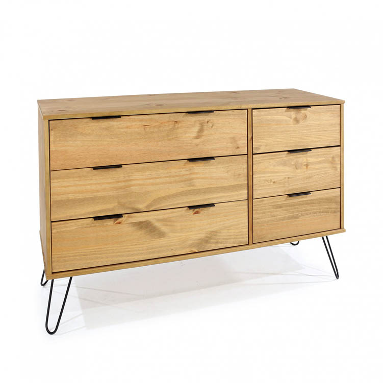 Core Products Core Augusta Waxed Pine 3+3 Drawer Wide Chest of Drawers (Flat Packed)