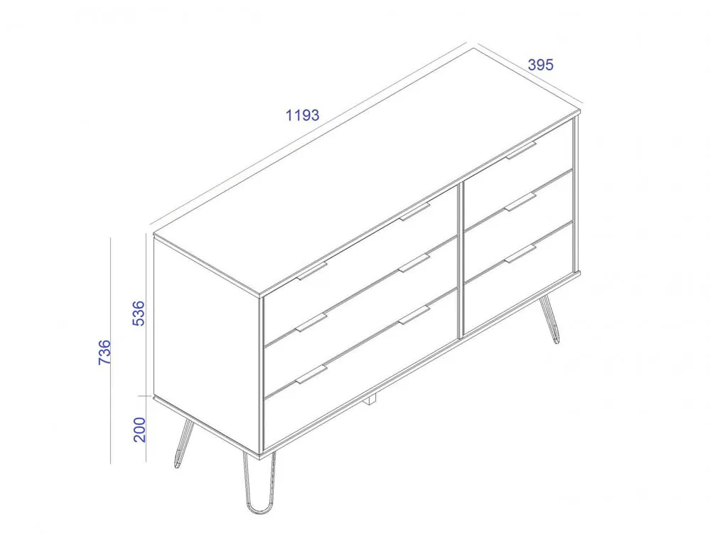 Core Products Core Augusta Waxed Pine 3+3 Drawer Wide Chest of Drawers