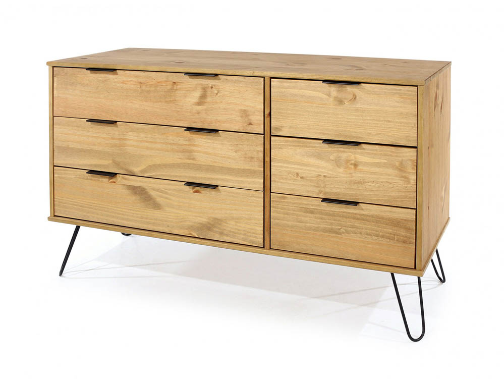 Core Products Core Augusta Waxed Pine 3+3 Drawer Wide Chest of Drawers (Flat Packed)