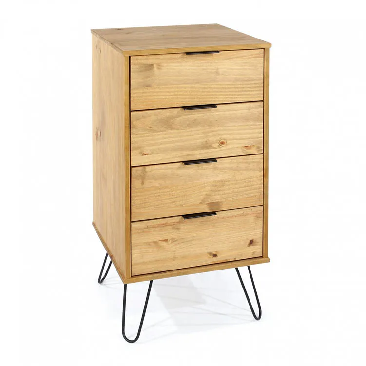 Core Core Augusta Waxed Pine 4 Drawer Narrow Chest of Drawers