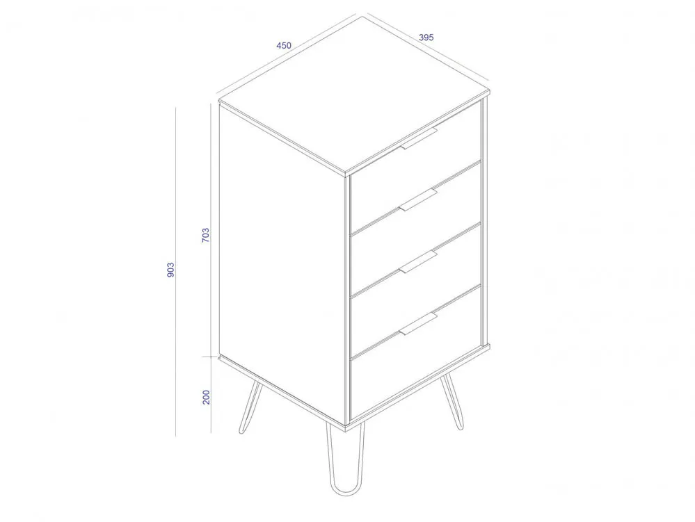 Core Core Augusta Waxed Pine 4 Drawer Narrow Chest of Drawers