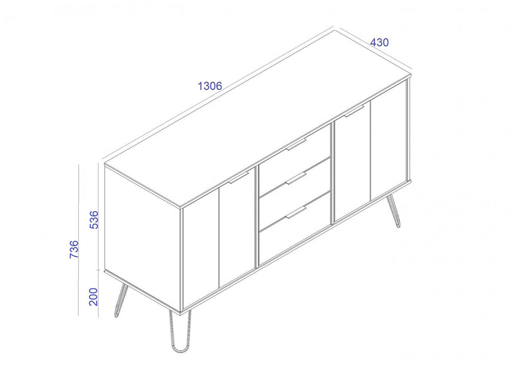 Core Products Core Augusta Waxed Pine Medium Sideboard with 2 Doors 3 Drawers (Flat Packed)