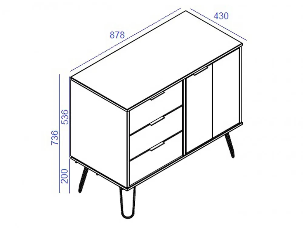 Core Core Augusta Waxed Pine Small Sideboard with 1 Door 3 Drawers