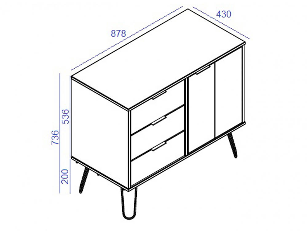 Core Products Core Augusta White Small Sideboard with 1 Door 3 Drawer (Flat Packed)