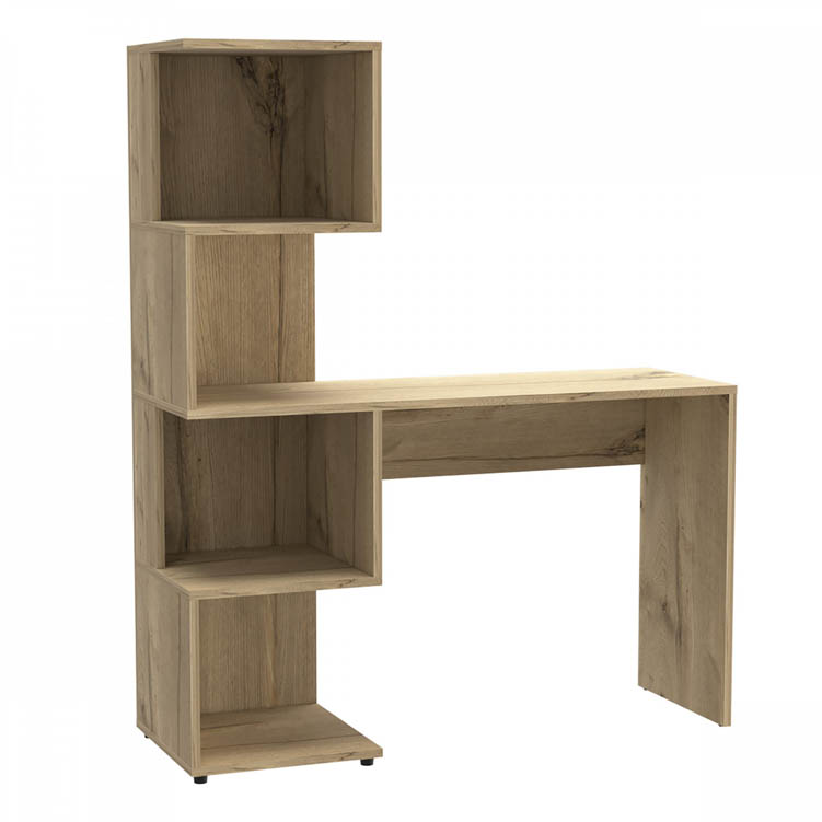 Core Products Core Brooklyn Bleached Pine Effect Desk with Tall Shelving Unit (Right Side) (Flat Packed)