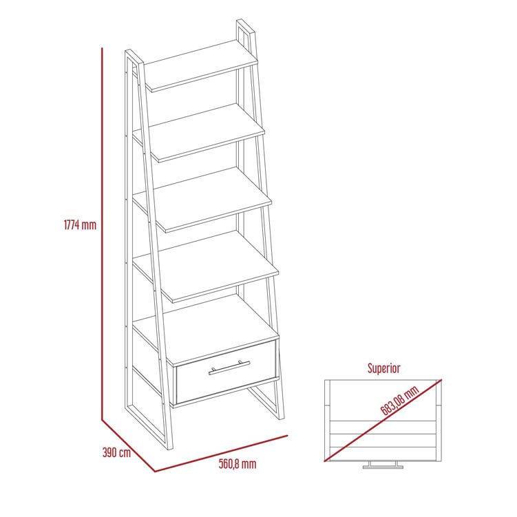 Core Products Core Brooklyn Bleached Pine Effect 1 Drawer Ladder Shelf Unit (Flat Packed)