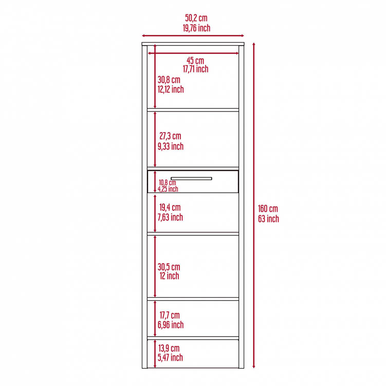 Core Products Core Brooklyn Bleached Pine Effect Tall Narrow 1 Drawer Bookcase (Flat Packed)