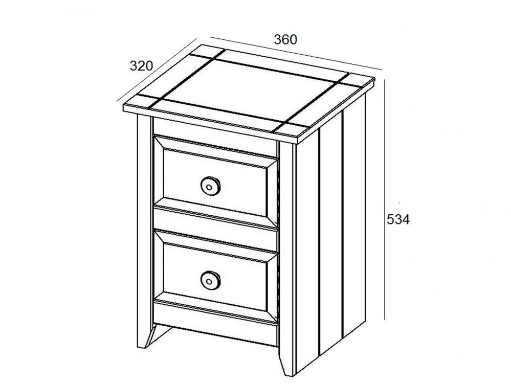 Core Products Core Capri Carbon and Waxed Pine 2 Drawer Petite Bedside Table