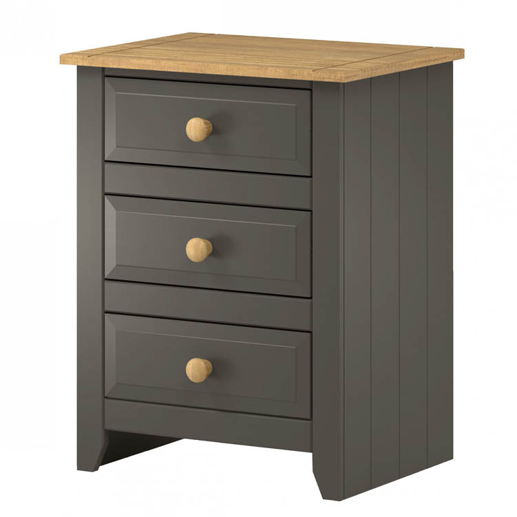 Core Products Core Capri Carbon and Waxed Pine 3 Drawer Bedside Cabinet (Flat Packed)