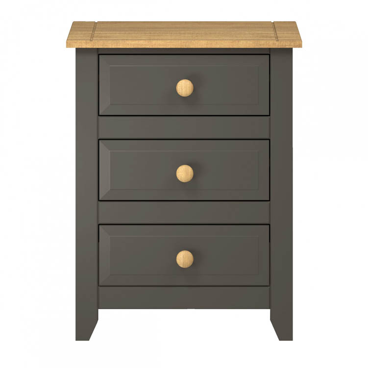 Core Products Core Capri Carbon and Waxed Pine 3 Drawer Bedside Cabinet (Flat Packed)