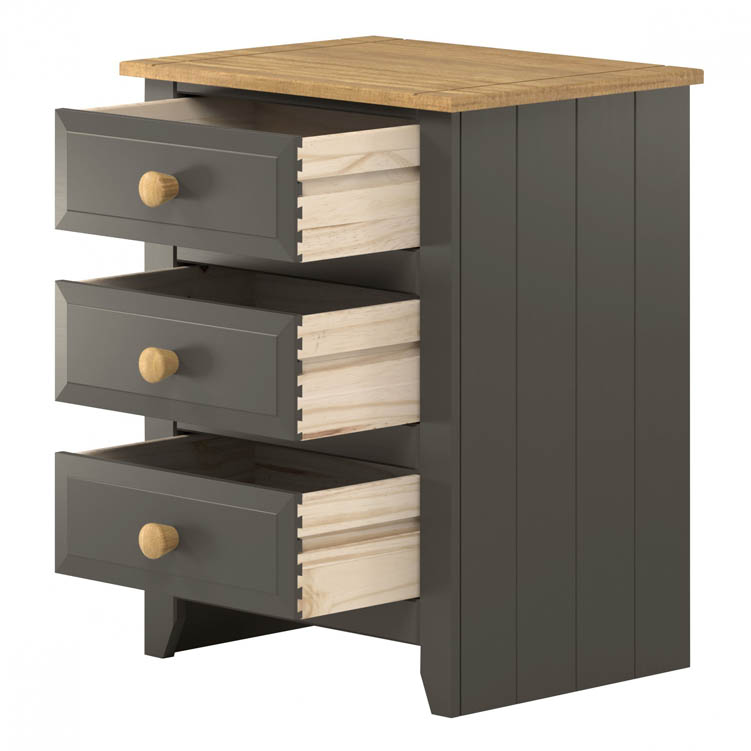 Core Products Core Capri Carbon and Waxed Pine 3 Drawer Bedside Cabinet (Flat Packed)