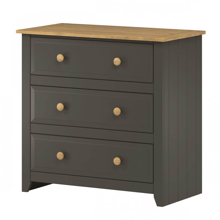 Core Products Core Capri Carbon and Waxed Pine 3 Drawer Chest of Drawers (Flat Packed)