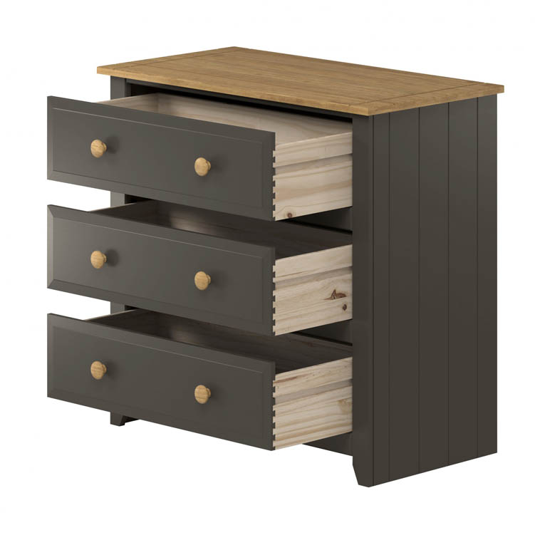 Core Products Core Capri Carbon and Waxed Pine 3 Drawer Chest of Drawers (Flat Packed)