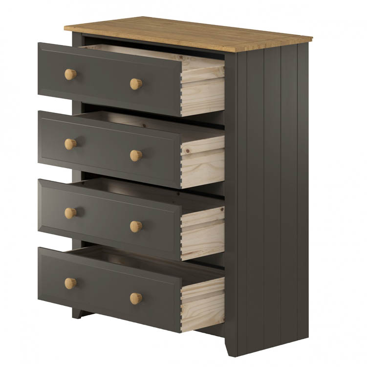Core Products Core Capri Carbon and Waxed Pine 4 Drawer Chest of Drawers (Flat Packed)