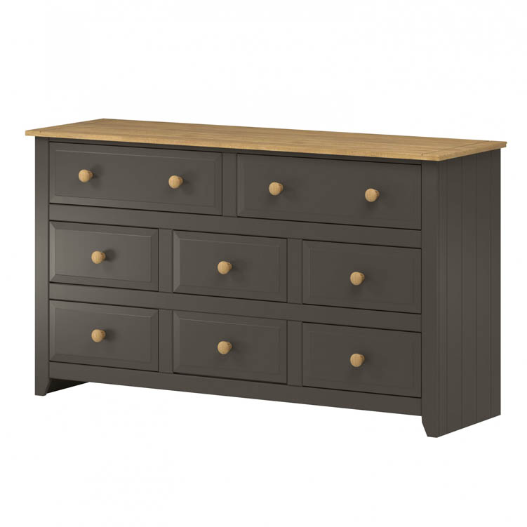 Core Products Core Capri Carbon and Waxed Pine 6+2 Drawer Large Chest of Drawers (Flat Packed)