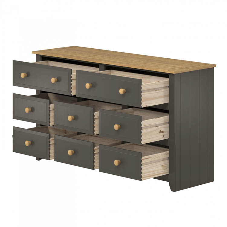 Core Products Core Capri Carbon and Waxed Pine 6+2 Drawer Large Chest of Drawers (Flat Packed)