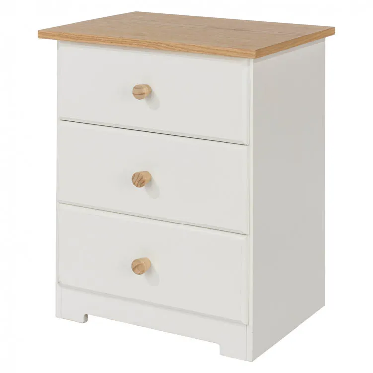 Core Core Colorado White and Oak 3 Drawer Bedside Table