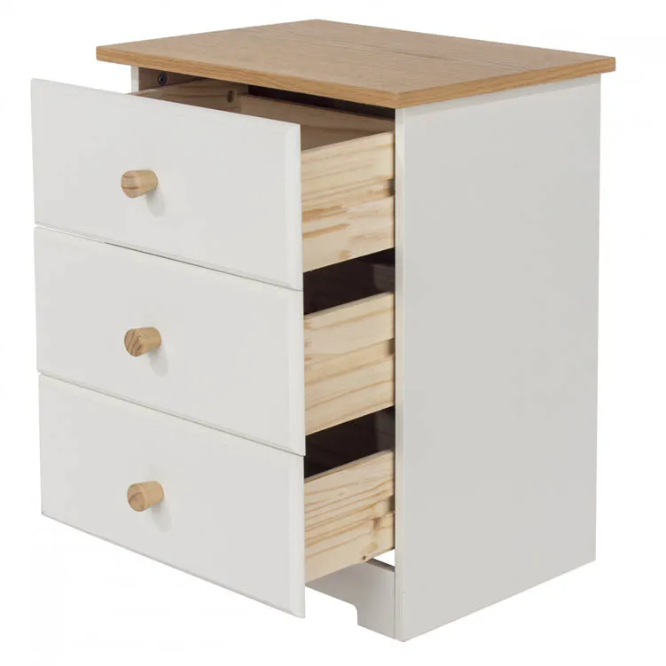 Core Core Colorado White and Oak 3 Drawer Bedside Table