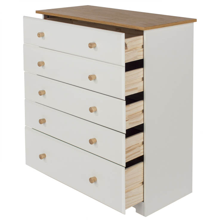 Core Products Core Colorado White and Oak 5 Drawer Chest of Drawers (Flat Packed)
