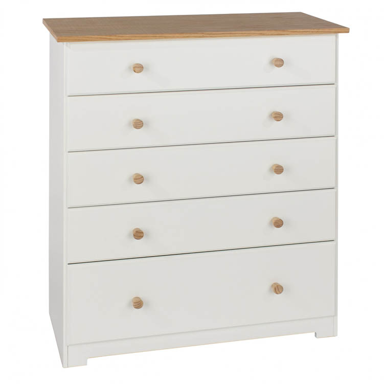 Core Products Core Colorado White and Oak 5 Drawer Chest of Drawers (Flat Packed)