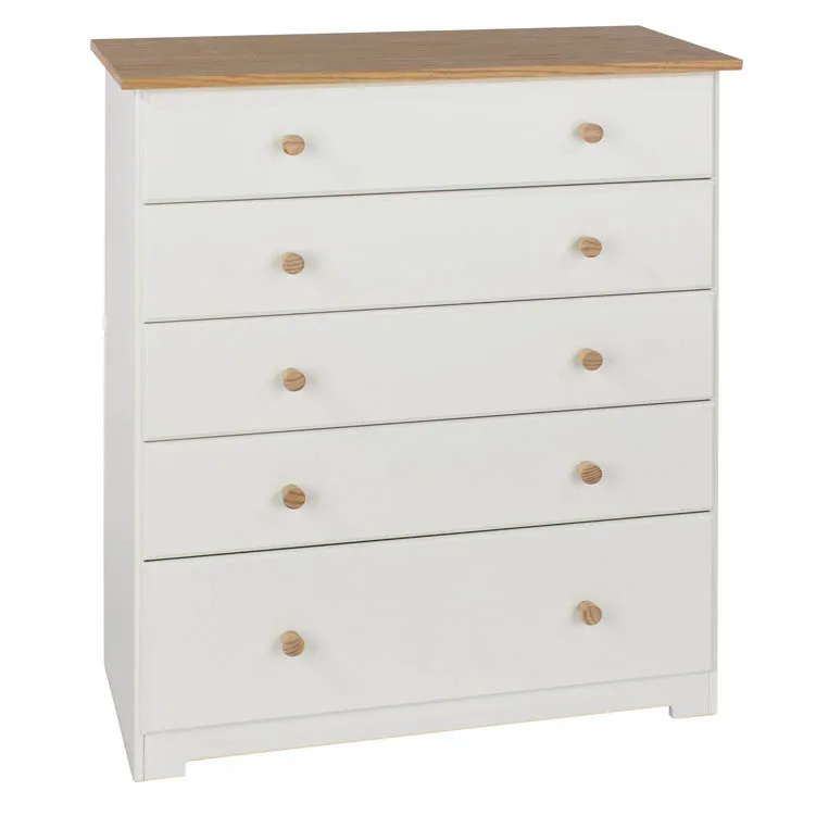 Core Core Colorado White and Oak 5 Drawer Chest of Drawers