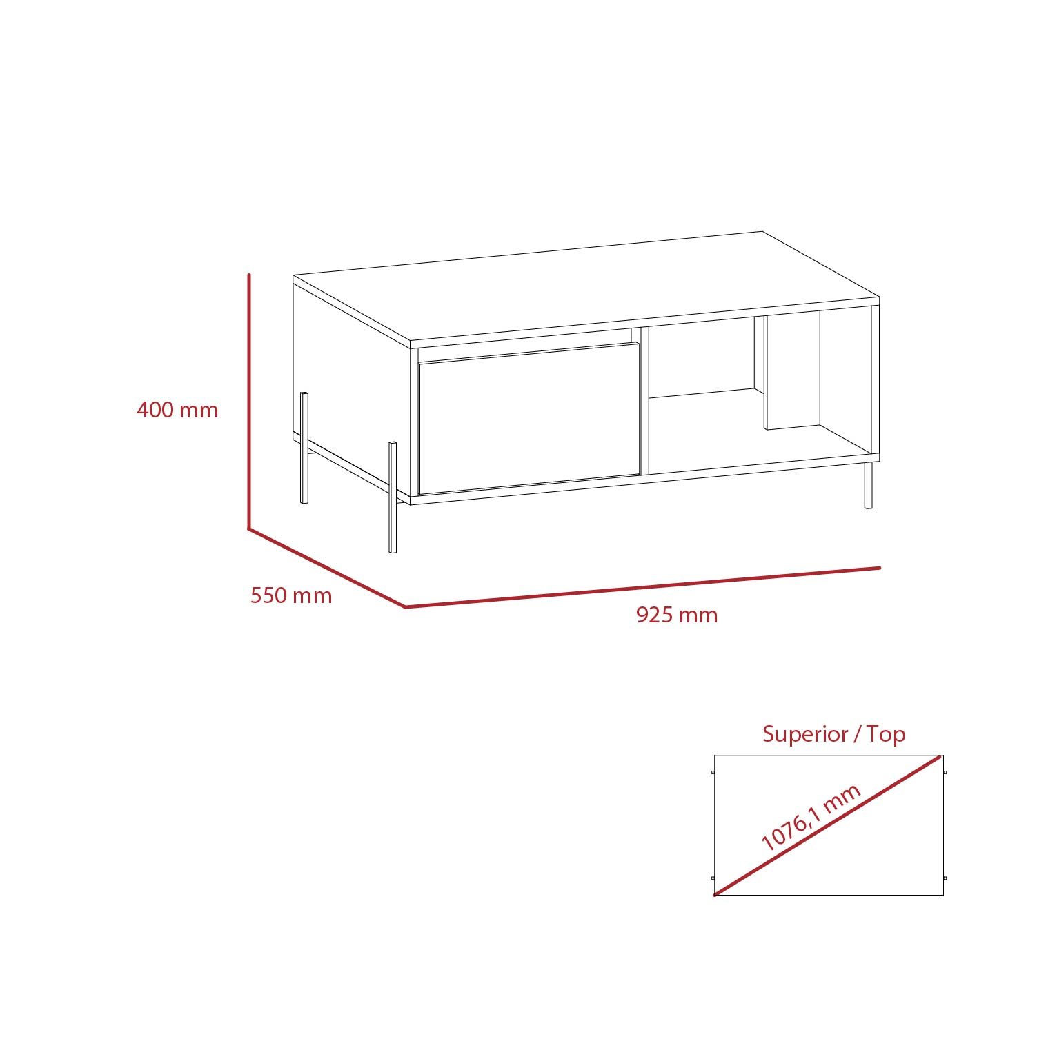 Core Products Core Dallas White and Carbon Grey Oak 1 Drawer Coffee Table (Flat Packed)