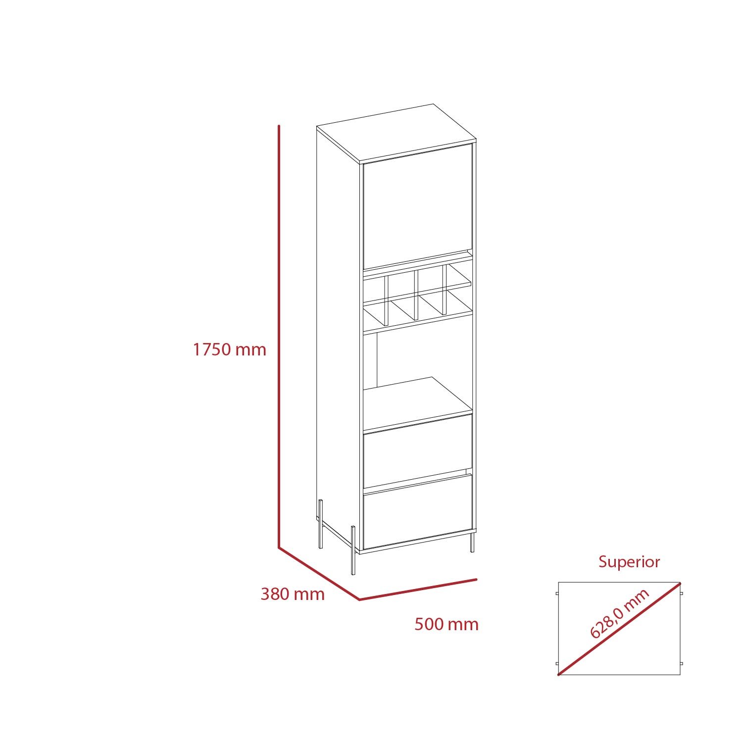 Core Products Core Dallas White and Carbon Grey Oak Tall 1 Door 2 Drawer Bar Cabinet (Flat Packed)