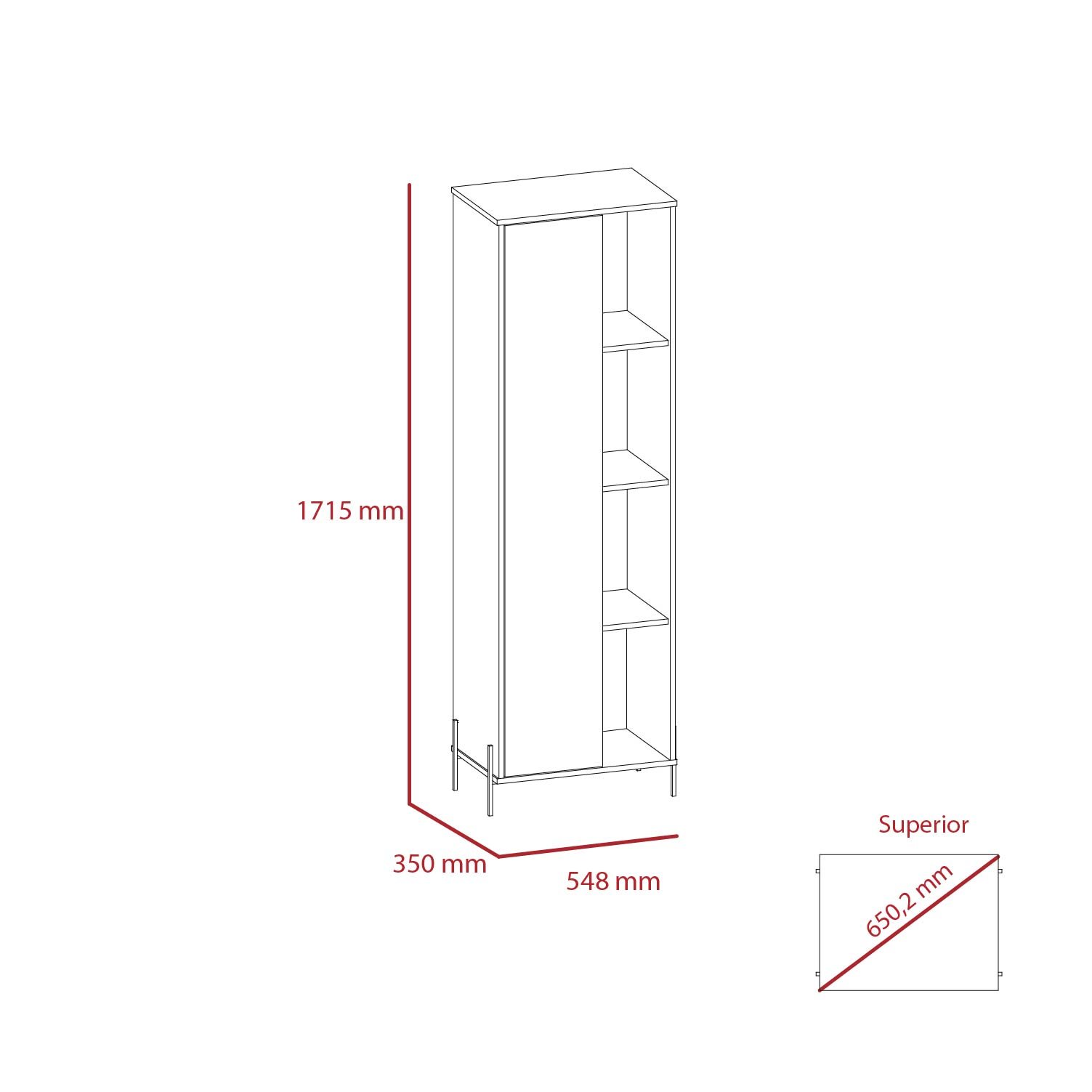 Core Products Core Dallas White and Carbon Grey Oak Tall 1 Door Storage and Display Cabinet (Flat Packed)