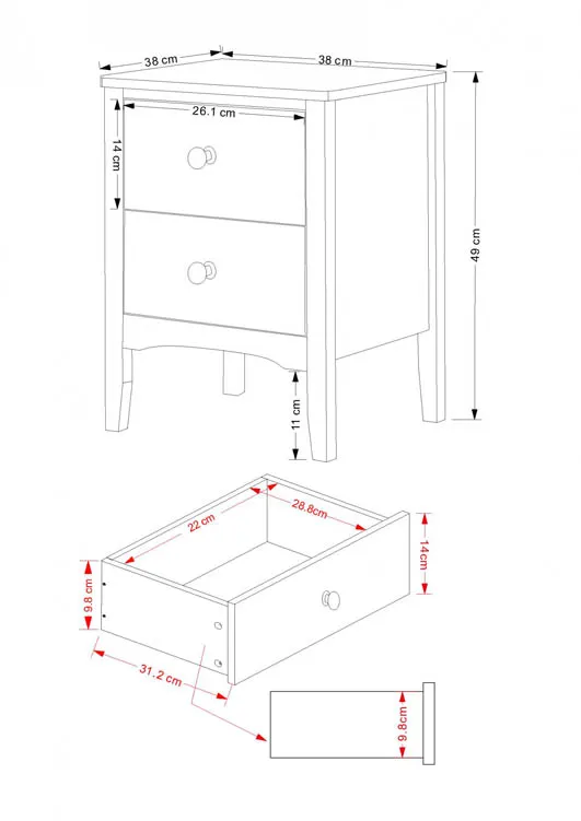 Core Core Como Light Grey 2 Petite Drawer Bedside Table