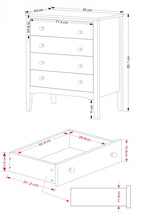 Core Products Core Como Light Grey 4 Drawer Chest of Drawers (Flat Packed)