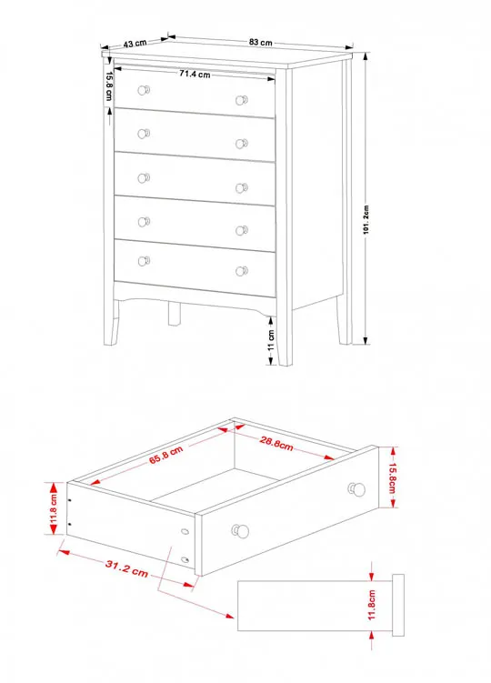 Core Core Como Light Grey 5 Drawer Chest of Drawers