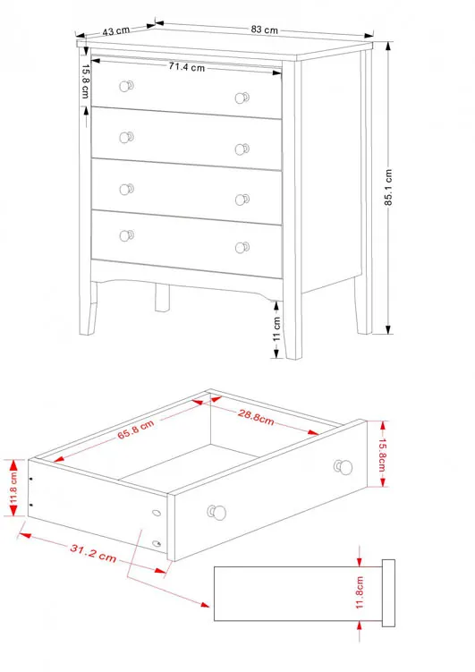Core Core Como Midnight Blue 4 Drawer Chest of Drawers
