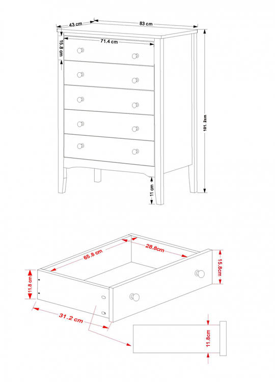 Core Products Core Como Midnight Blue 5 Drawer Chest of Drawers (Flat Packed)