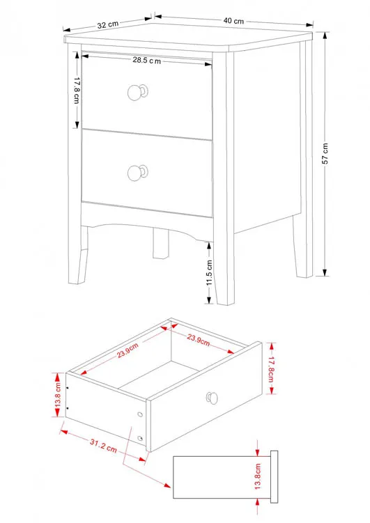 Core Core Como White 2 Drawer Bedside Table