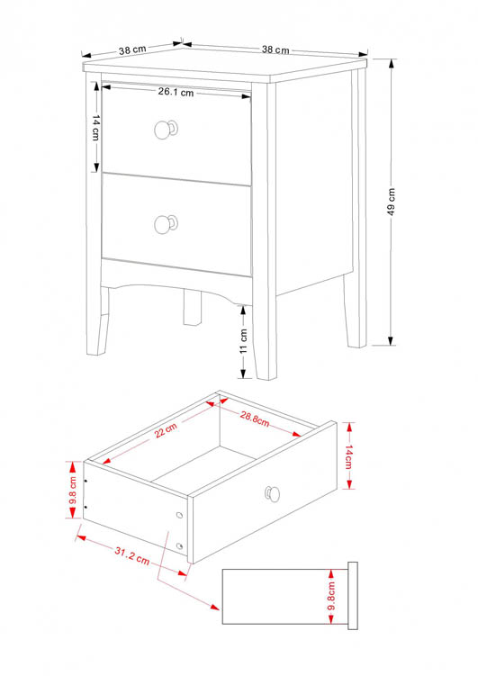 Core Products Core Como White 2 Petite Drawer Bedside Cabinet (Flat Packed)
