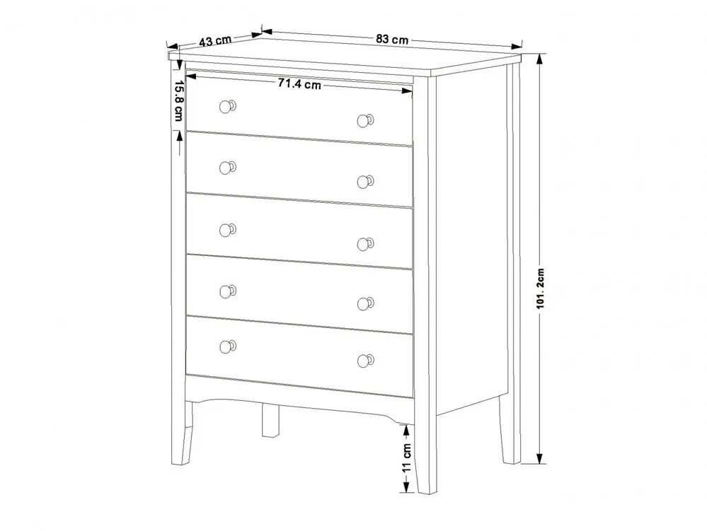 Core Products Core Como White 5 Drawer Chest of Drawers