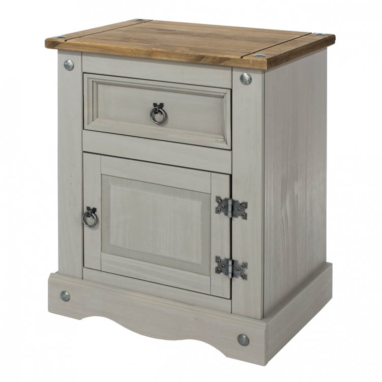 Core Products Core Corona Grey and Pine 1 Door 1 Drawer Bedside Cabinet (Flat Packed)