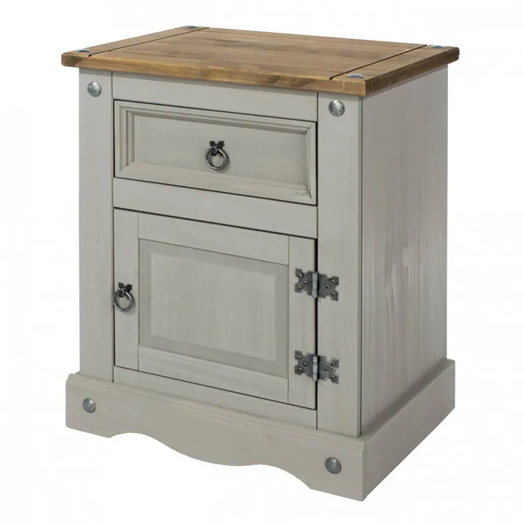 Core Core Corona Grey and Waxed Pine 1 Door 1 Drawer Bedside Table
