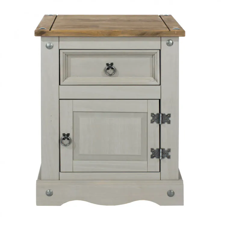 Core Core Corona Grey and Waxed Pine 1 Door 1 Drawer Bedside Table
