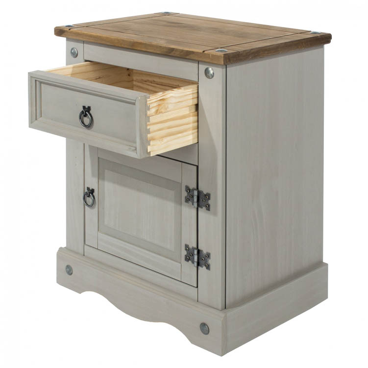 Core Products Core Corona Grey and Pine 1 Door 1 Drawer Bedside Cabinet (Flat Packed)