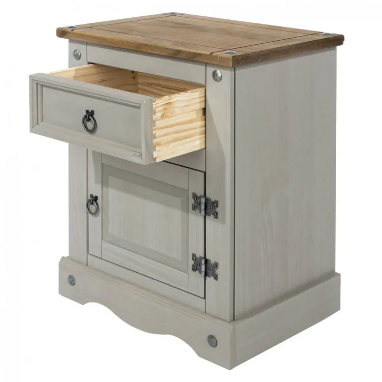 Core Core Corona Grey and Waxed Pine 1 Door 1 Drawer Bedside Table