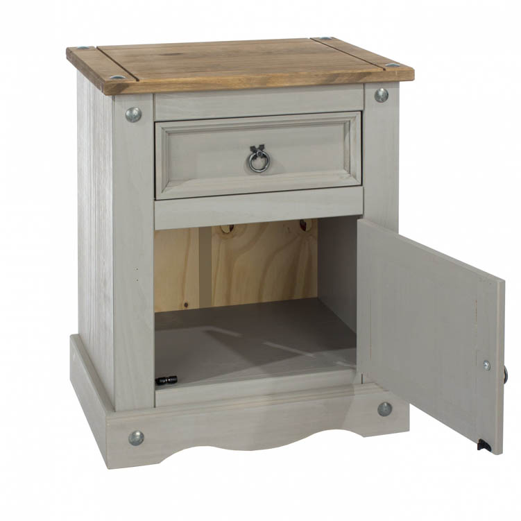 Core Products Core Corona Grey and Pine 1 Door 1 Drawer Bedside Cabinet (Flat Packed)
