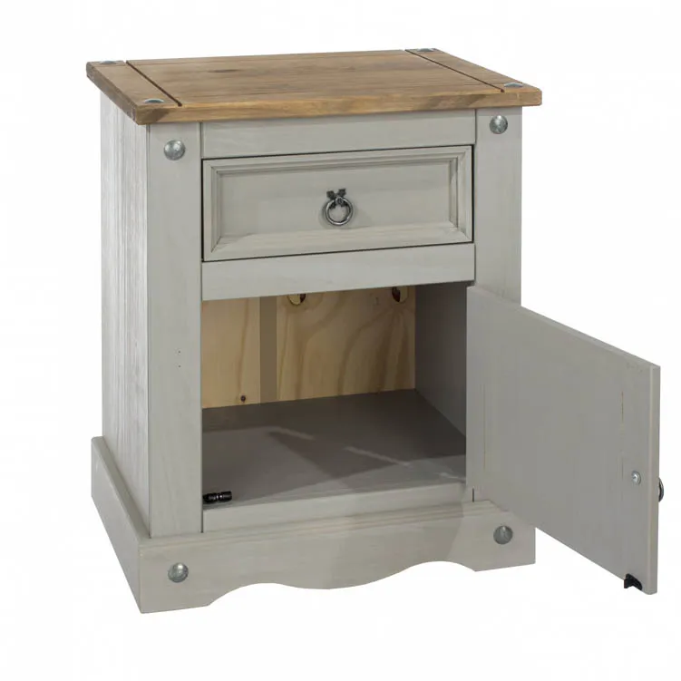 Core Core Corona Grey and Waxed Pine 1 Door 1 Drawer Bedside Table
